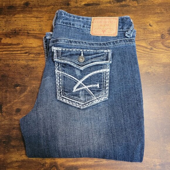 Amethyst Jeans Size 11 Flare Low Rise Button Flap Thick Stitch Stretch Western - Picture 3 of 10